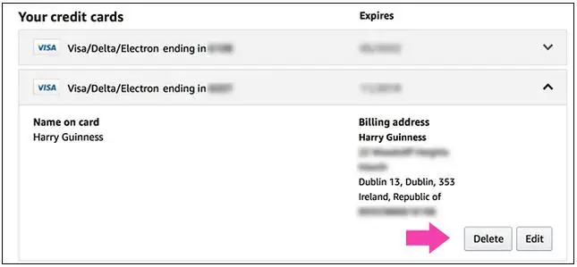 how to change default card on amazon