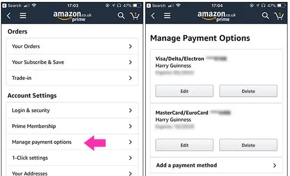 how to change default credit card on amazon