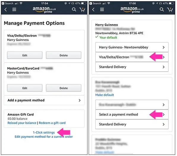 amazon set default credit card