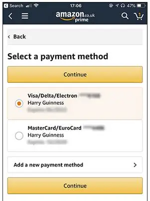 how to change default card on amazon